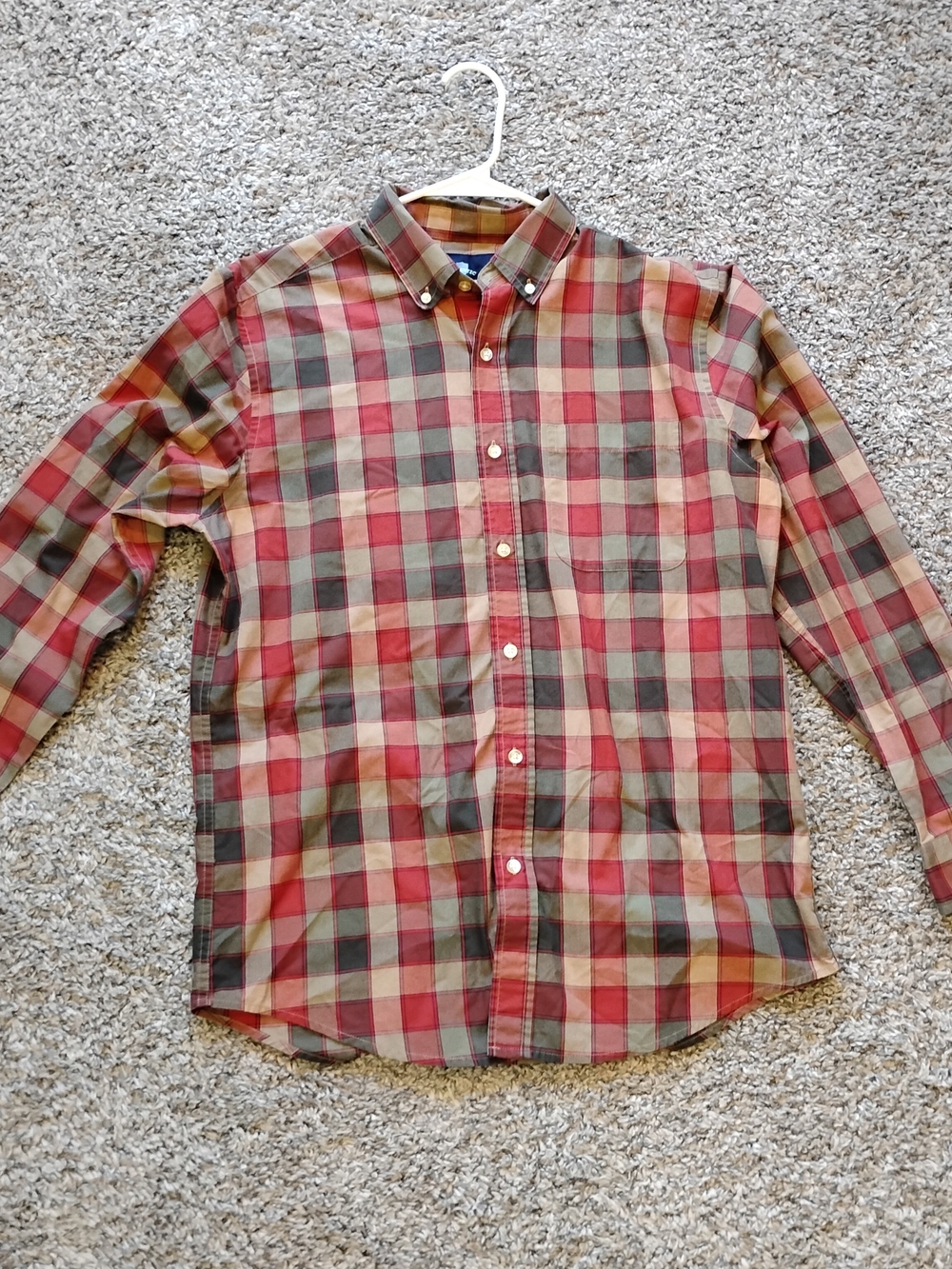 Saddlebred Red, Green and Tan Plaid Button-Down Shirt